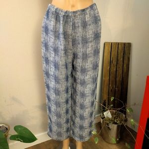 Chalet et ceci Light Jacquard Navy Blue Gray Linen Cropped Trouser Pants